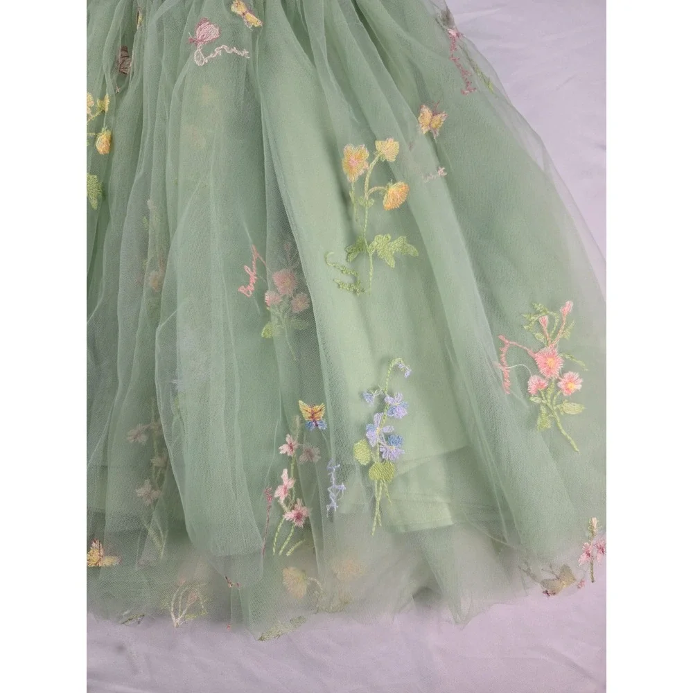 Sage Green Embroidered Floral Tulle Corset Homecoming Dress Size 16 Fairycore